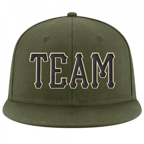 Custom Olive Black-Cream Stitched Adjustable Snapback Hat