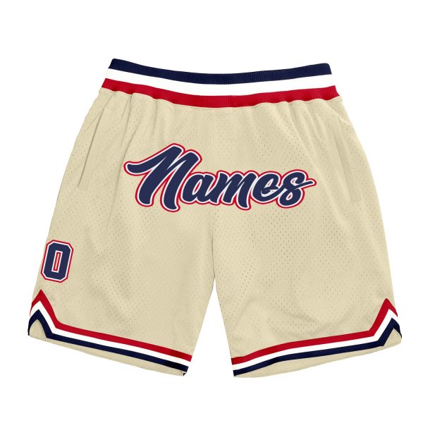 Men's Custom Cream Navy-Red Authentic Throwback Basketball Shorts