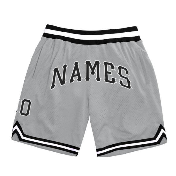 Men's Custom Silver Gray Black-White Authentic Throwback Basketball Shorts