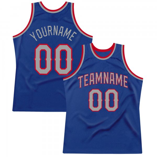 Men's Custom Royal Silver Gray-Red Authentic Throwback Basketball Jersey